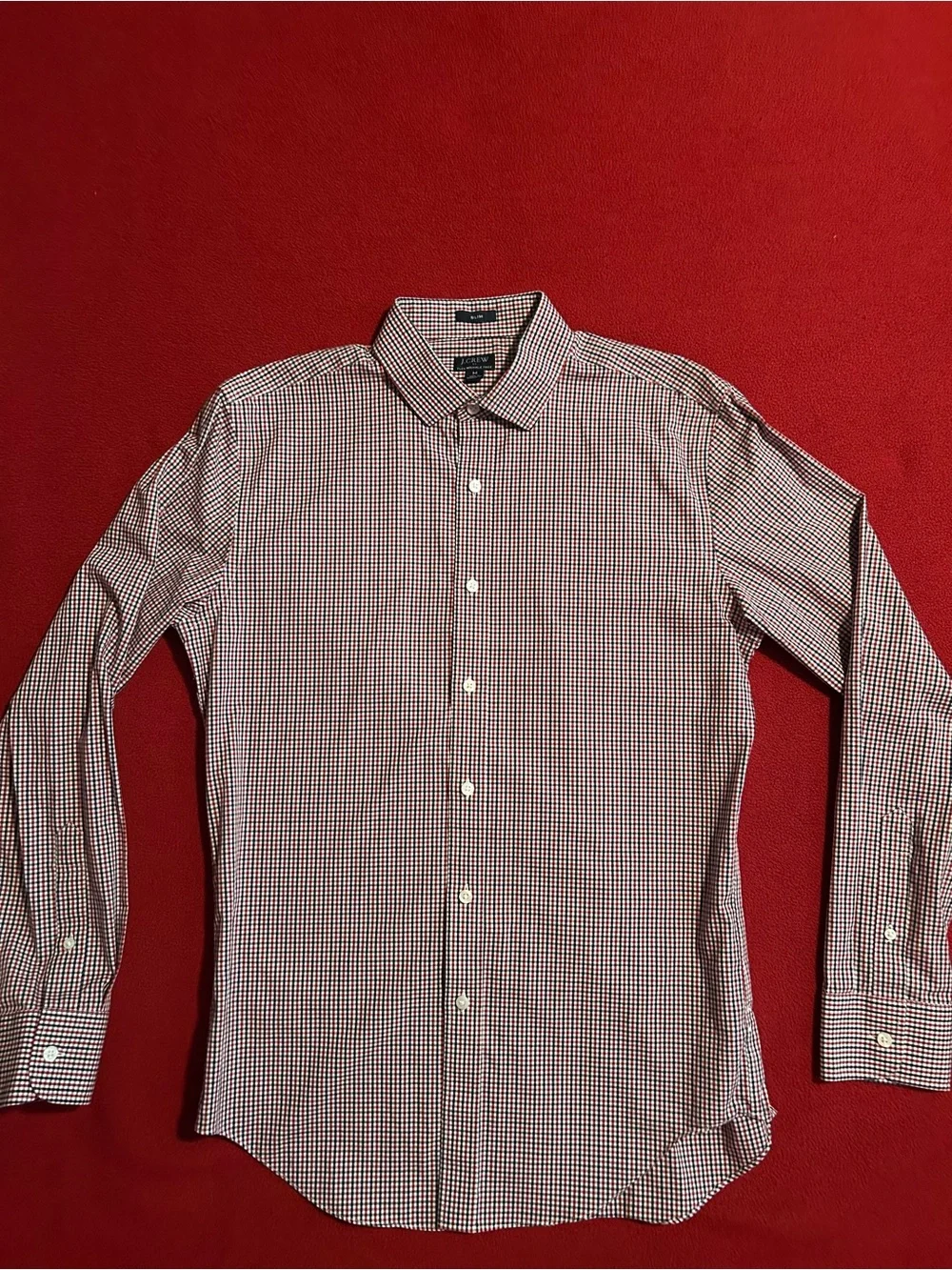J. Crew Slim Fit Red, Navy & White Gingham Shirt